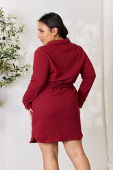 Culture Code Full Size Tie Front Half Zip Long Sleeve Shirt Dress for Effortless Style